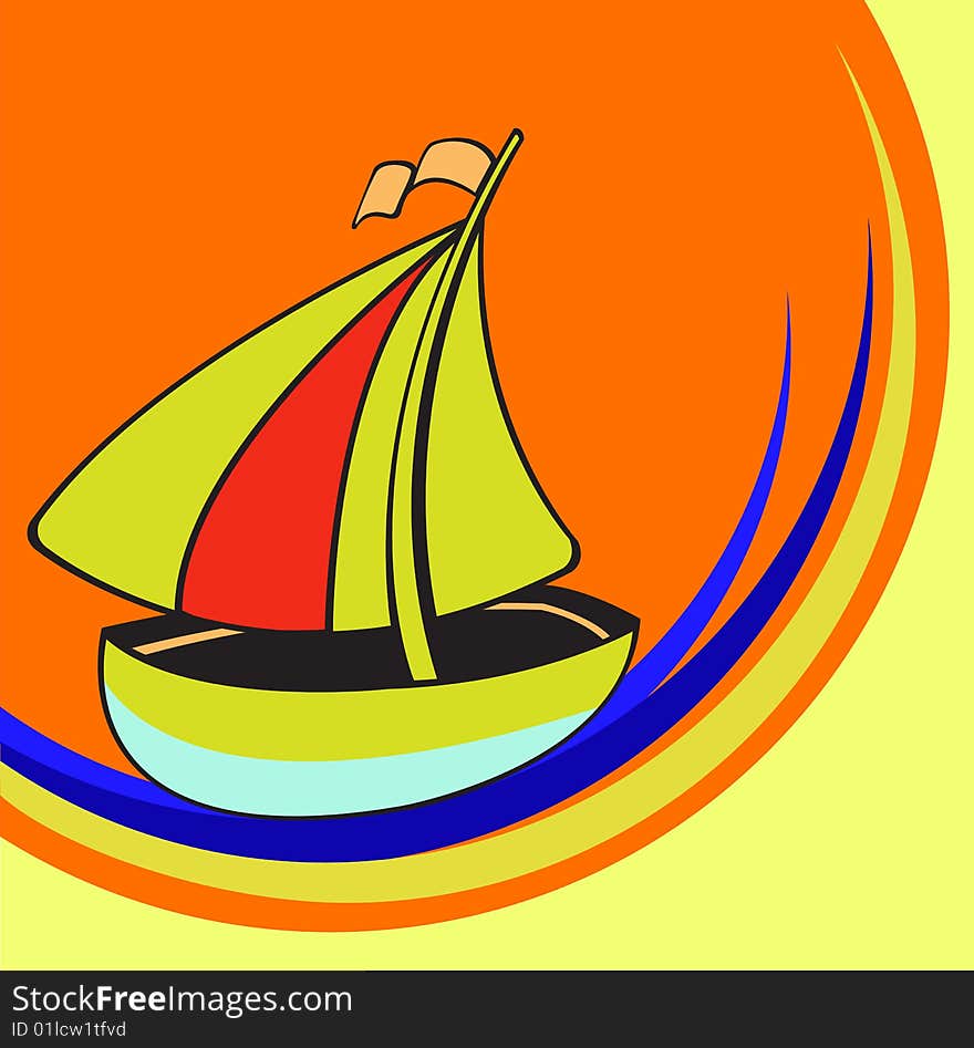 Vector illustration of Transport Cartoon. Little funny sailing ship. Vector illustration of Transport Cartoon. Little funny sailing ship