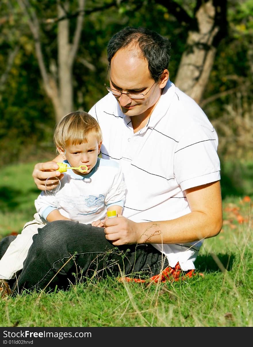 Father and son in the park