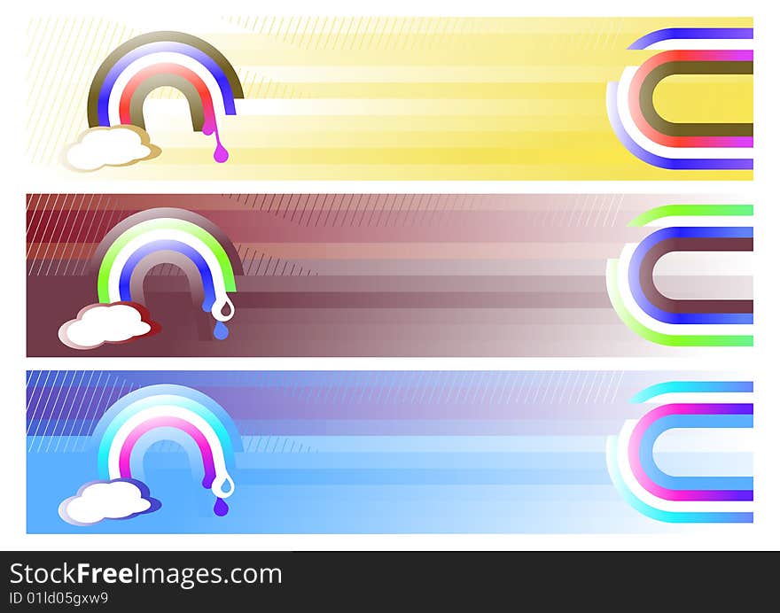 Vector illustration of three Rainbow Web Banners