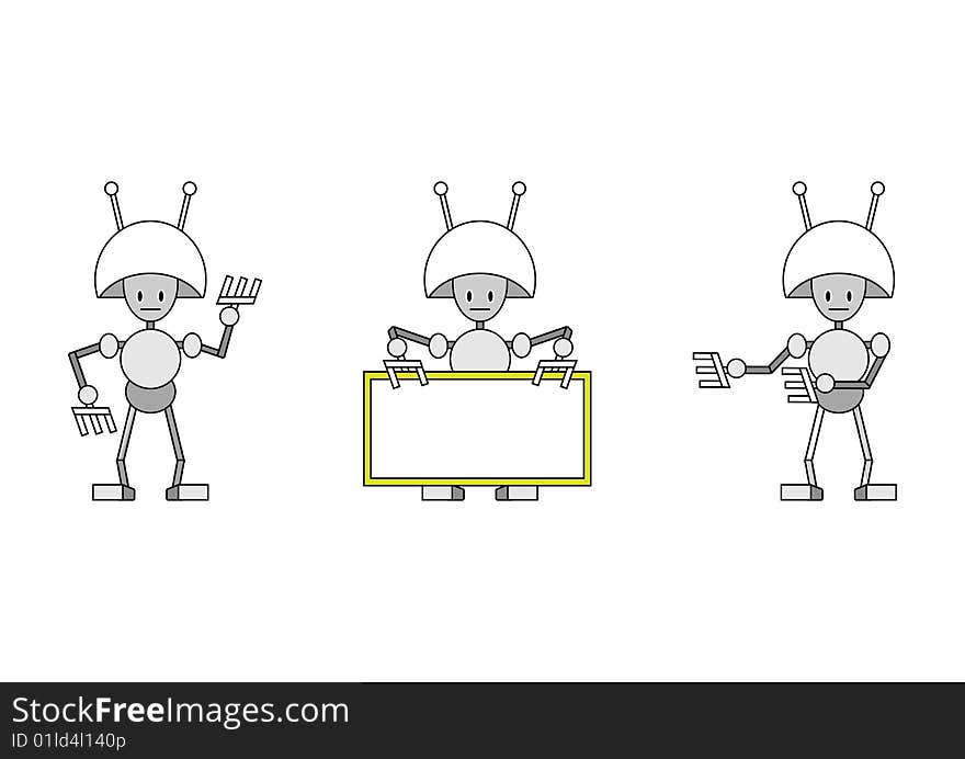 Vector illustration of three funky robots.