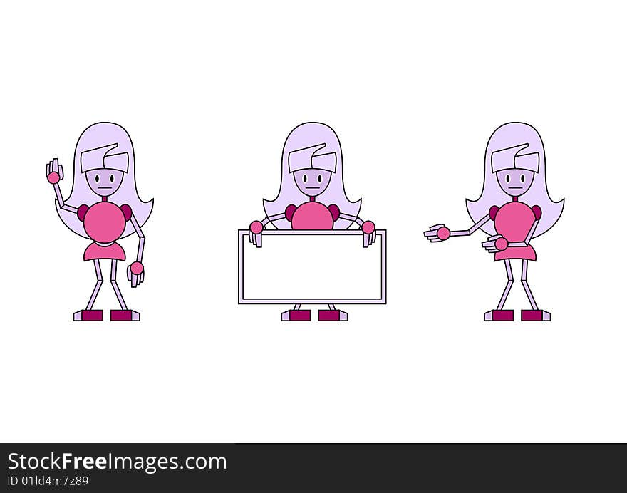 Vector illustration of three funky pink robot-girls.