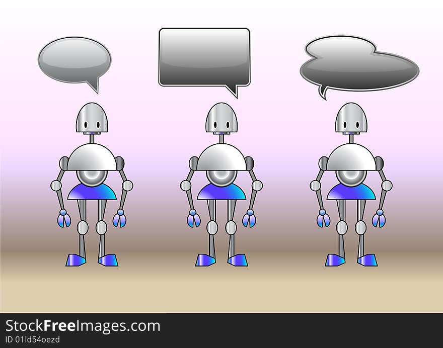 Vector Illustration of funny robots decorated with comics bubbles