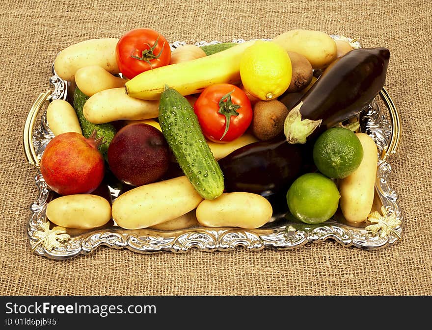 Fruit and vegetables on a tray