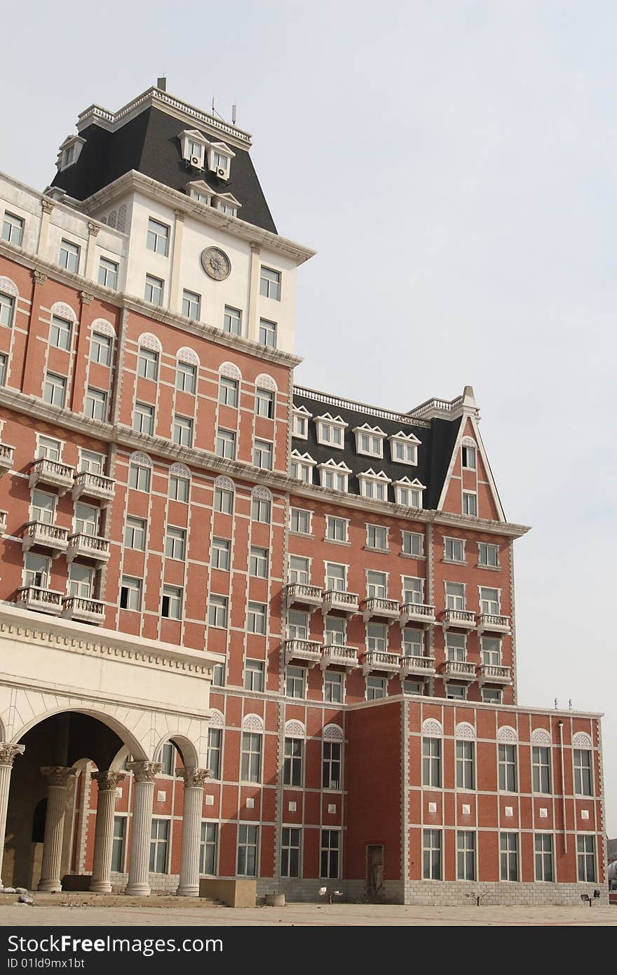 Western building under clear blue sky