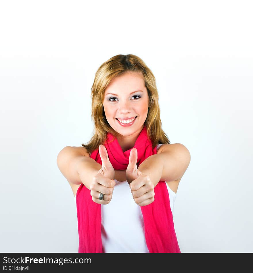 Smiling woman with thumbs up