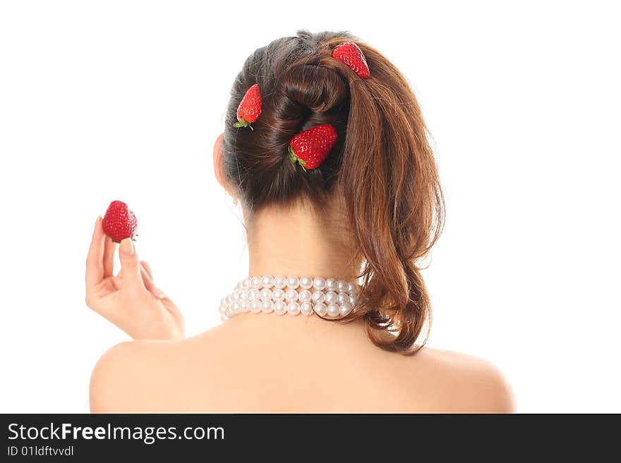 Young woman with fresh red strawberries. Young woman with fresh red strawberries