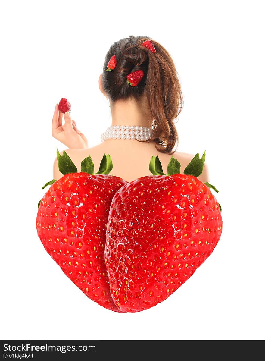 Young woman with fresh red strawberries. Young woman with fresh red strawberries