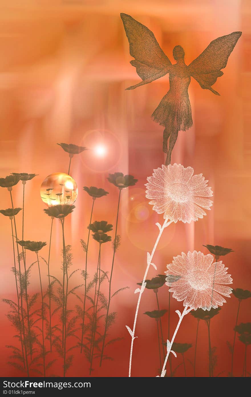 Fairy art with gradient background and flowers