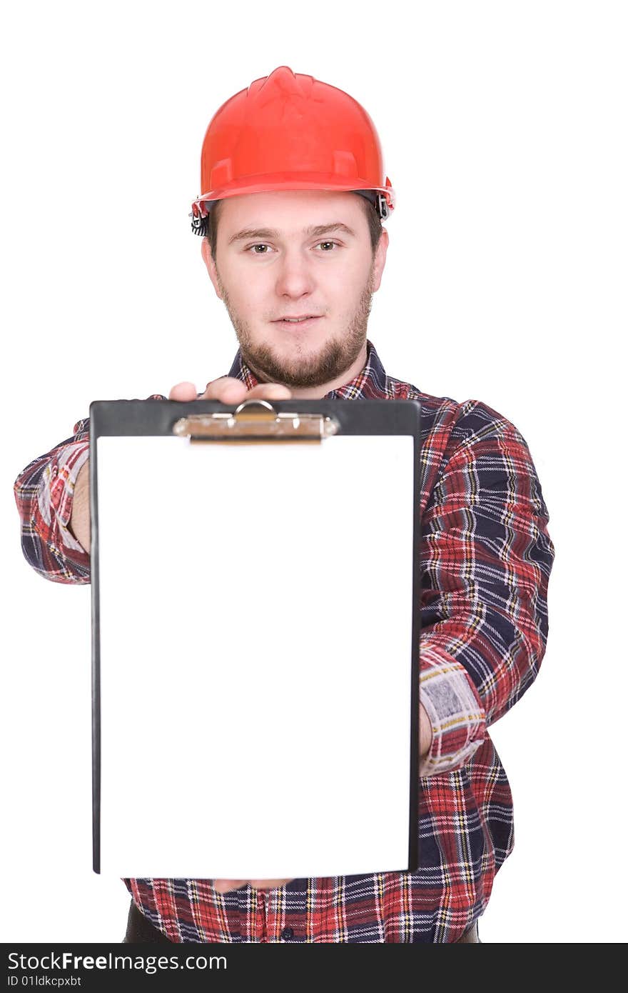 Worker with tools. over white background