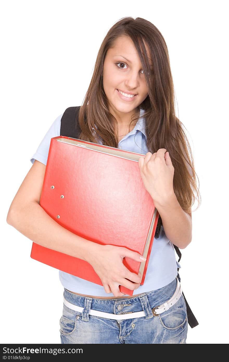 Happy casual teenager ready to school. Happy casual teenager ready to school