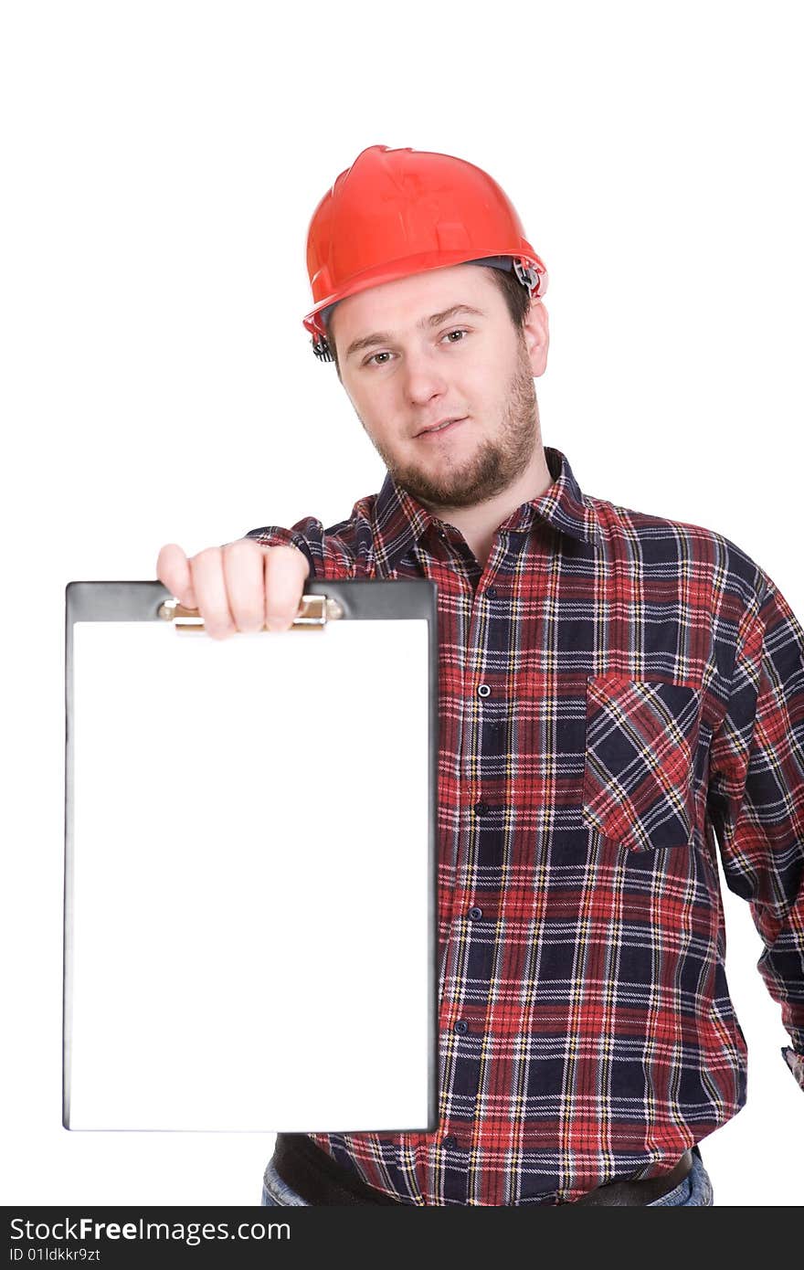 Worker with tools. over white background