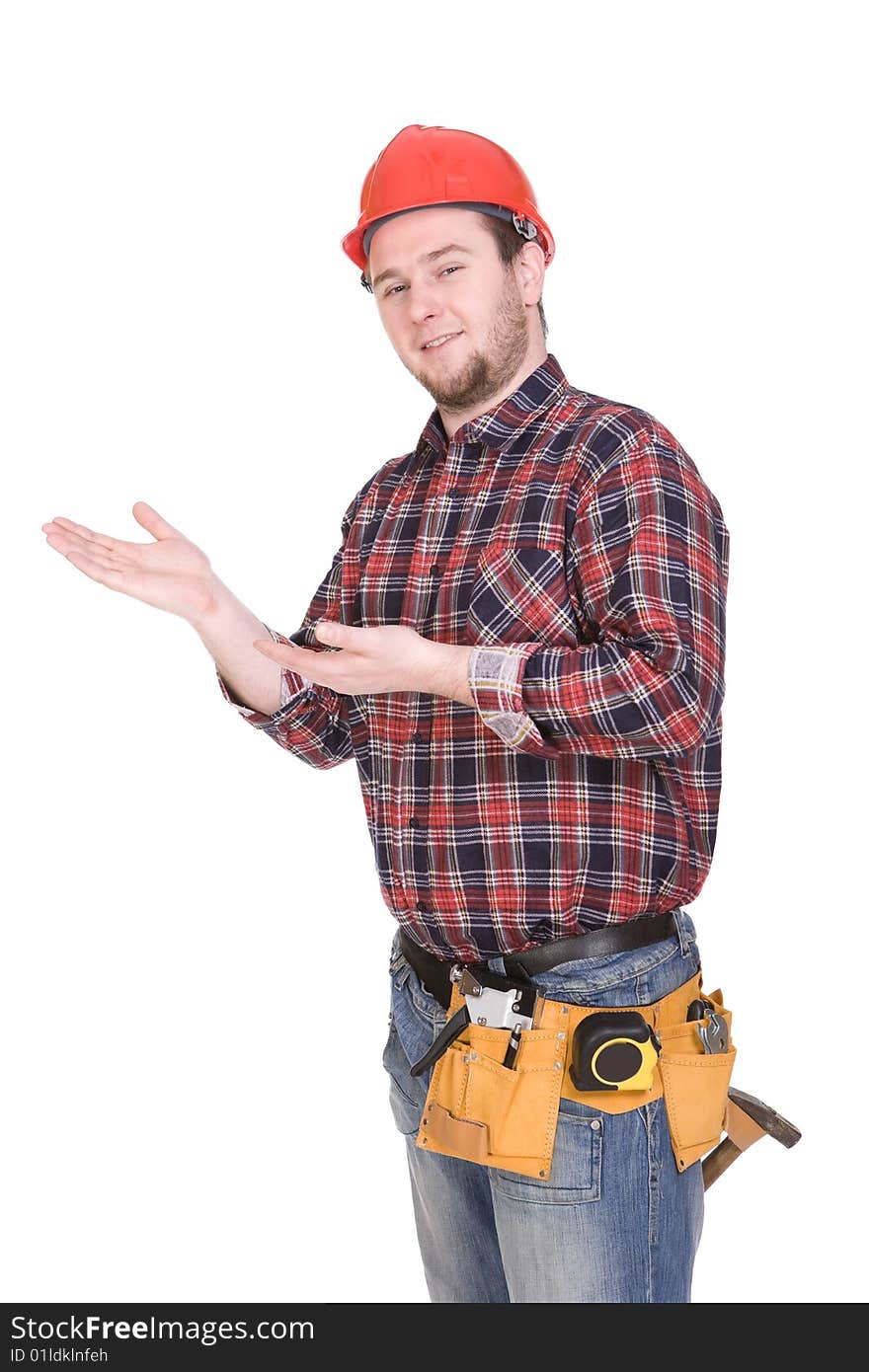 Worker with tools. over white background