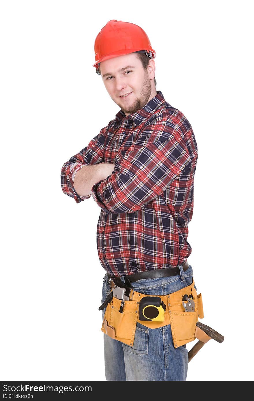 Worker with tools. over white background