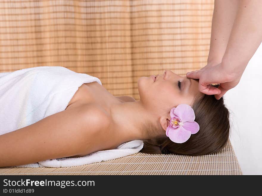 Happy woman relaxing in spa salon. Happy woman relaxing in spa salon