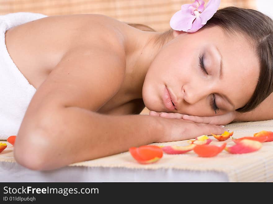 Happy woman relaxing in spa salon. Happy woman relaxing in spa salon