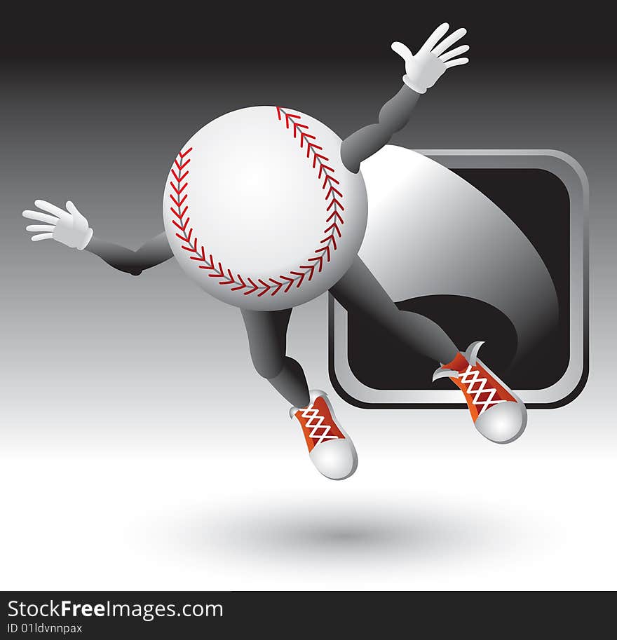 Baseball Character Flying Out Of Silver Frame