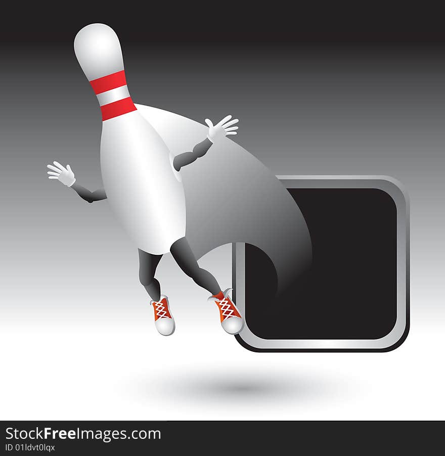 Silver framed flying bowling pin character