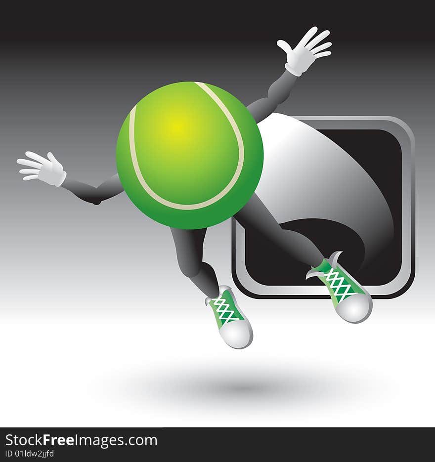 Tennis ball cartoon character flying out of frame