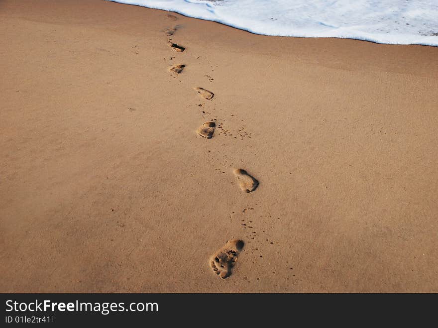 Human footprints on the beach. Human footprints on the beach