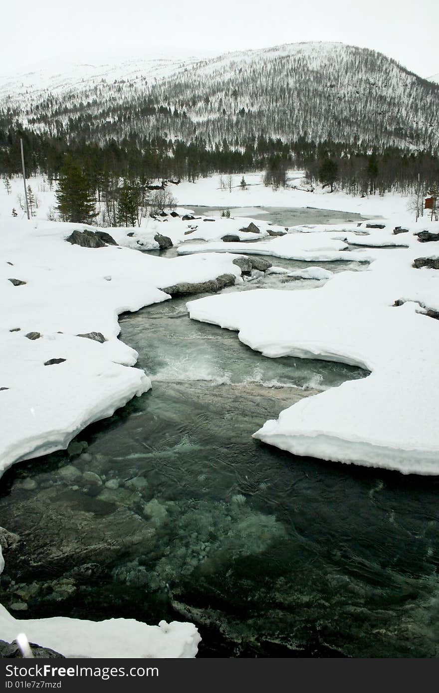 An ice cold mountain river in the Scandinavian wilderness