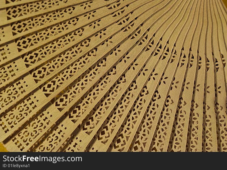 The Japanese wooden fan close up