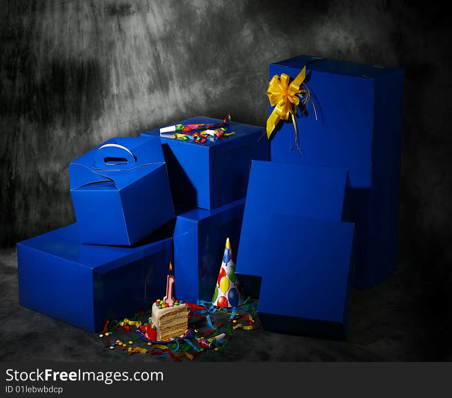 Blue boxes on black background