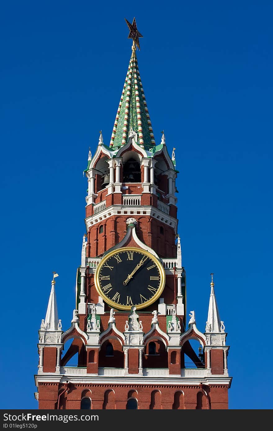 The famous Spasskaya tower with its ruby star, Moscow. Russia