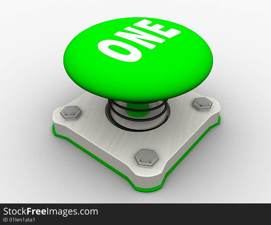 Green start button on a metal platform