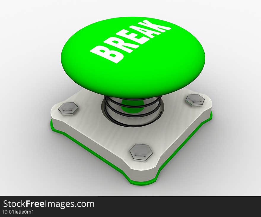 Green start button on a metal platform