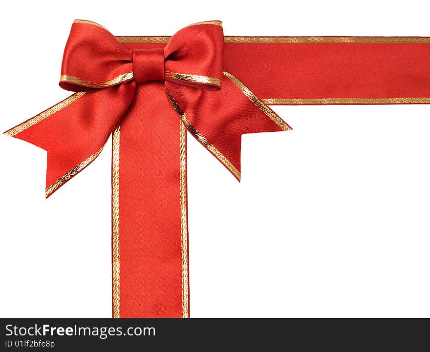 Gift satin red ribbon bow on white background. Gift satin red ribbon bow on white background