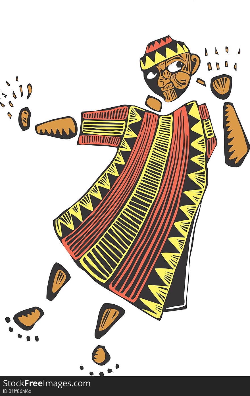 African man in colorful robes listening to something in the wind.