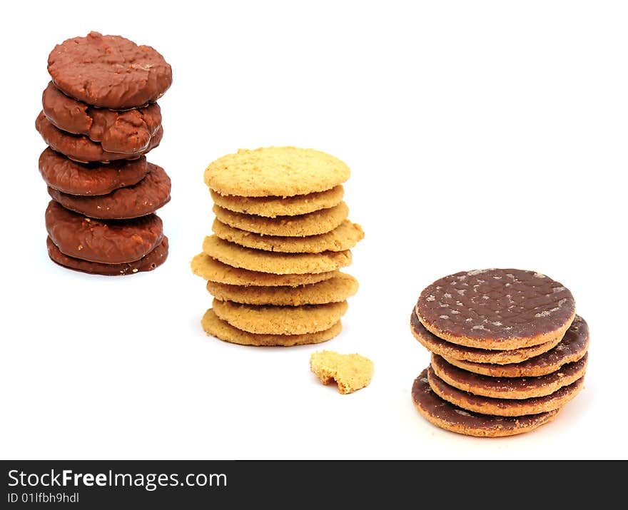 Shot of three different kinds of biscuits on white