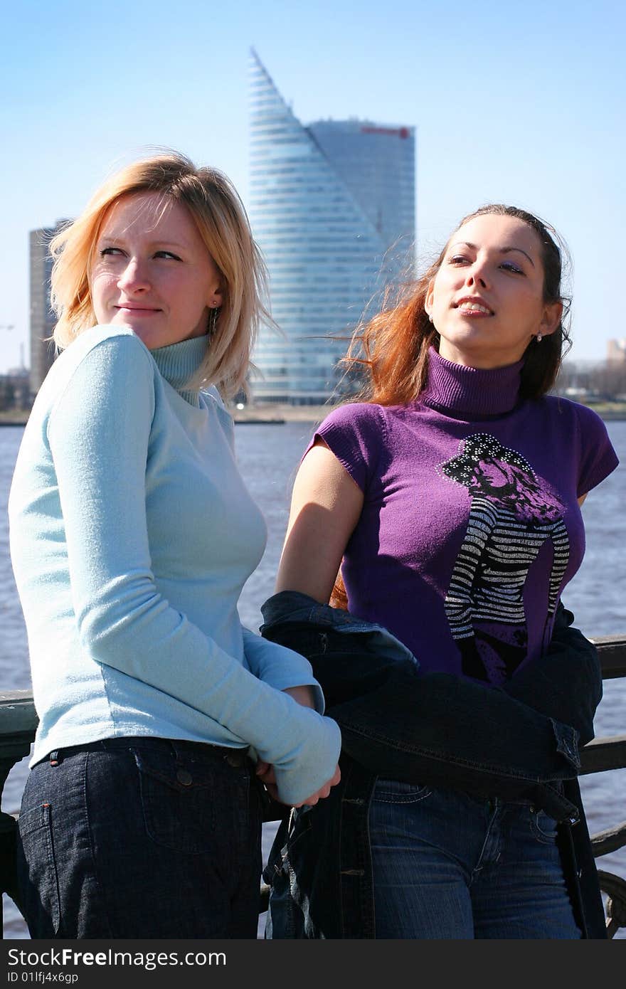 Two happy woman having fun outdoors. Two happy woman having fun outdoors