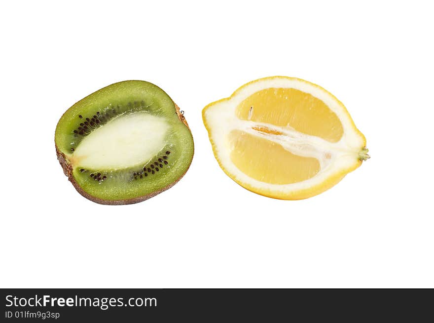 Juicy kiwi and lemon isolated on a white background. Juicy kiwi and lemon isolated on a white background.