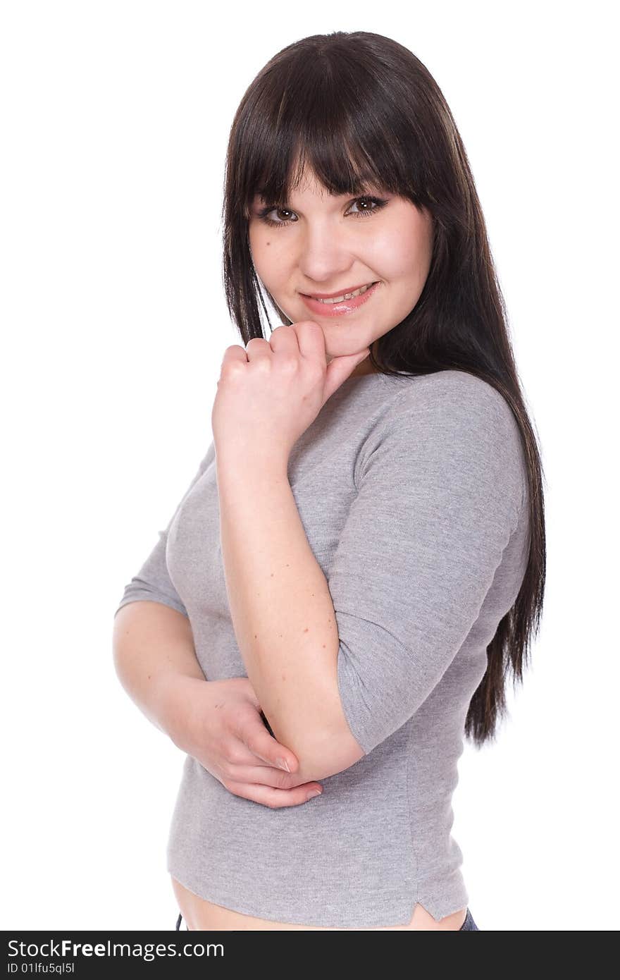 Casual brunette woman over white background. Casual brunette woman over white background