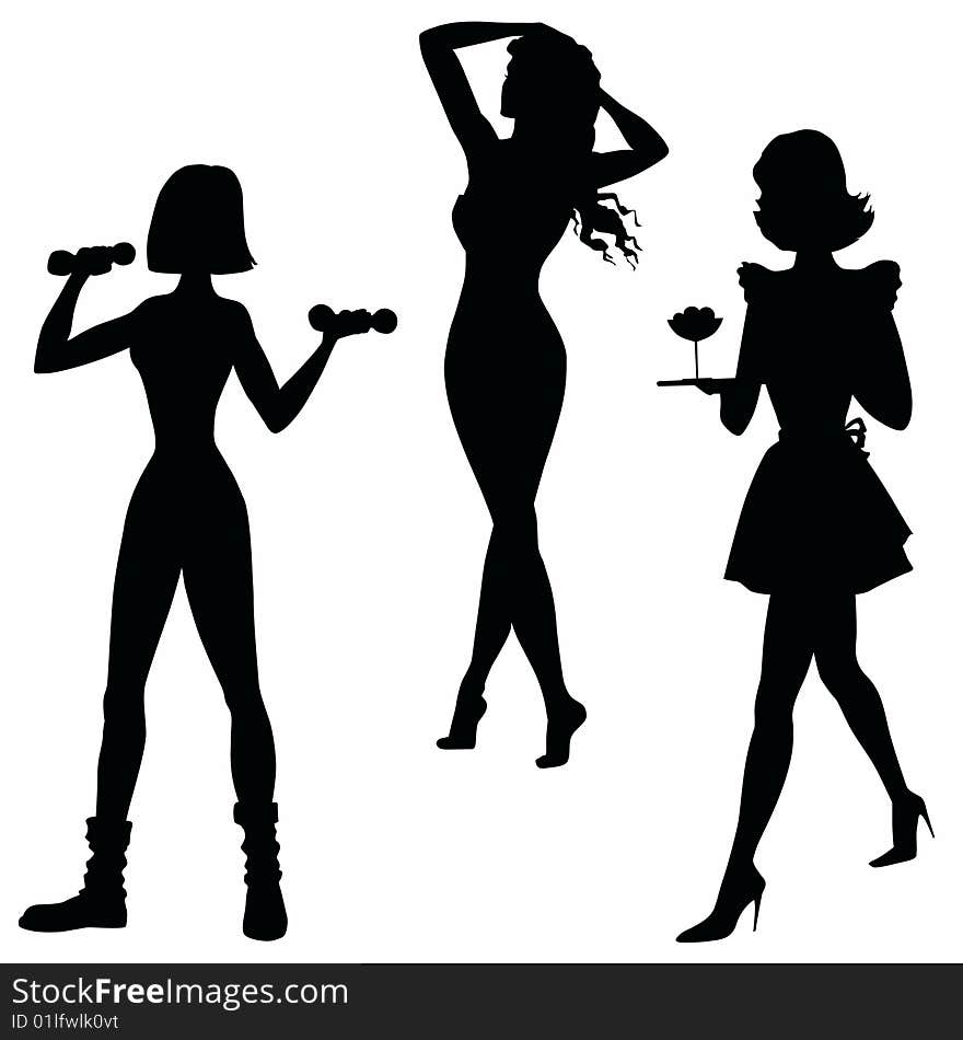 Waitress, sportswoman and model on the white background. Waitress, sportswoman and model on the white background