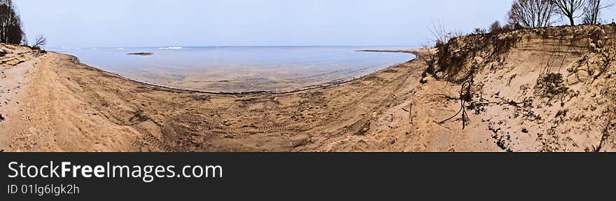 Panorama of calm sea lagoon.