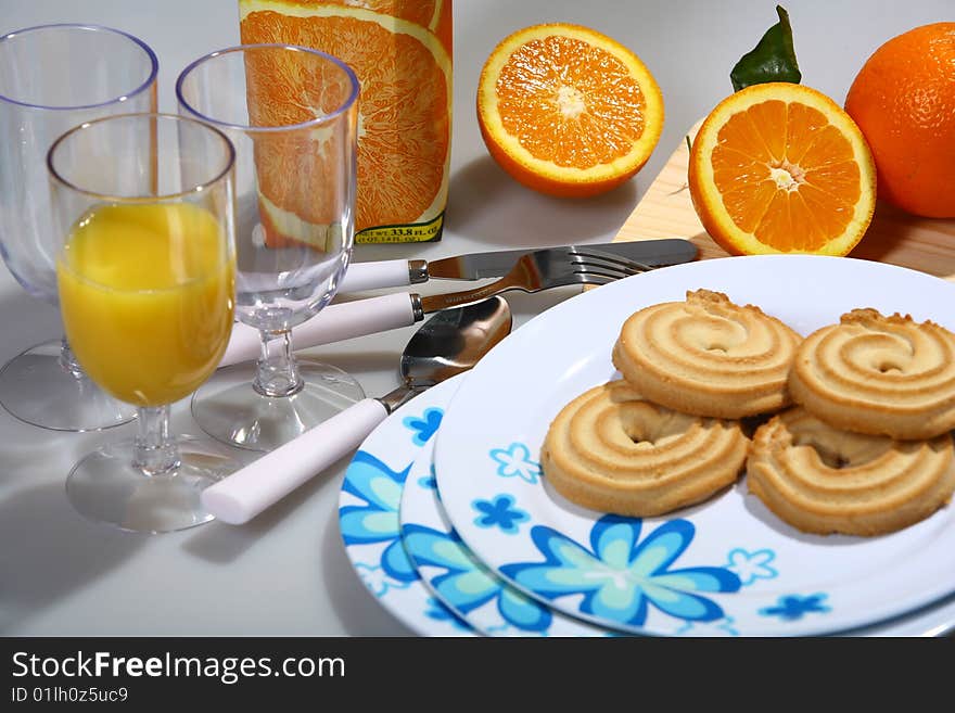 Orange juice and biscuits