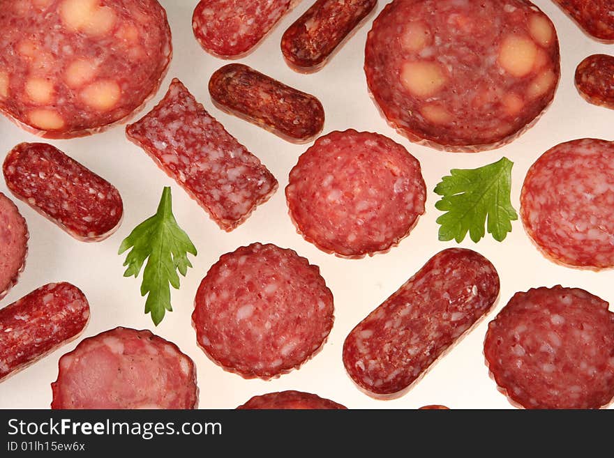 Decoration of smoked meat and parsley