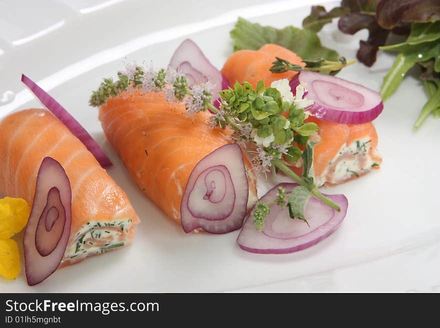 Japanese sushi on a white plate