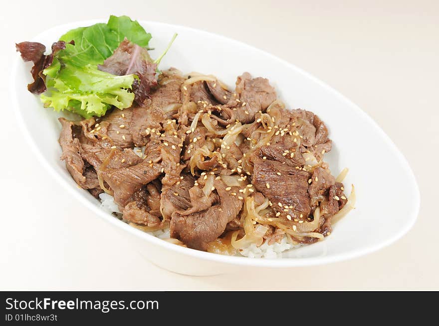 Beef rice on the table