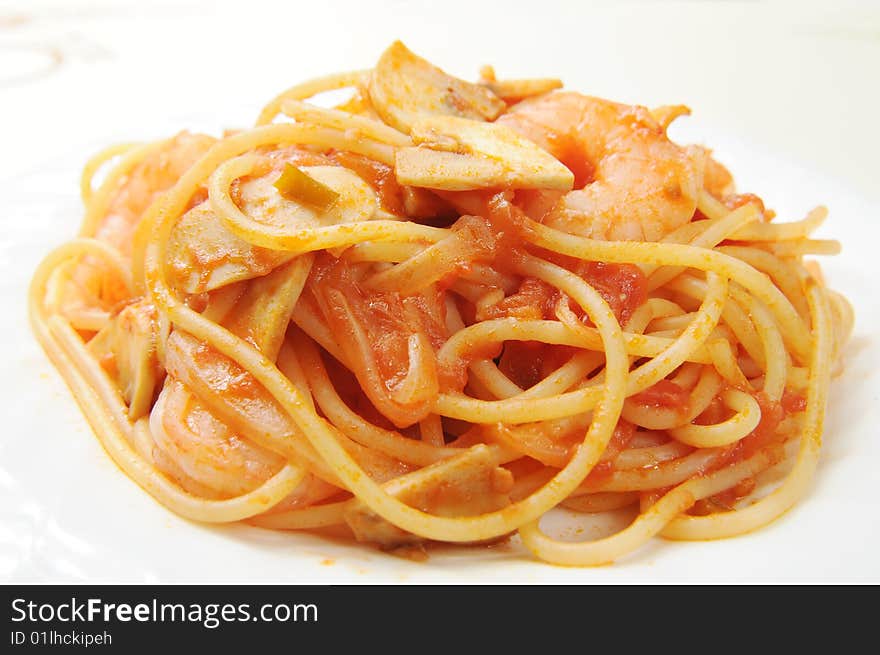 Italy seafood noodles on white dish