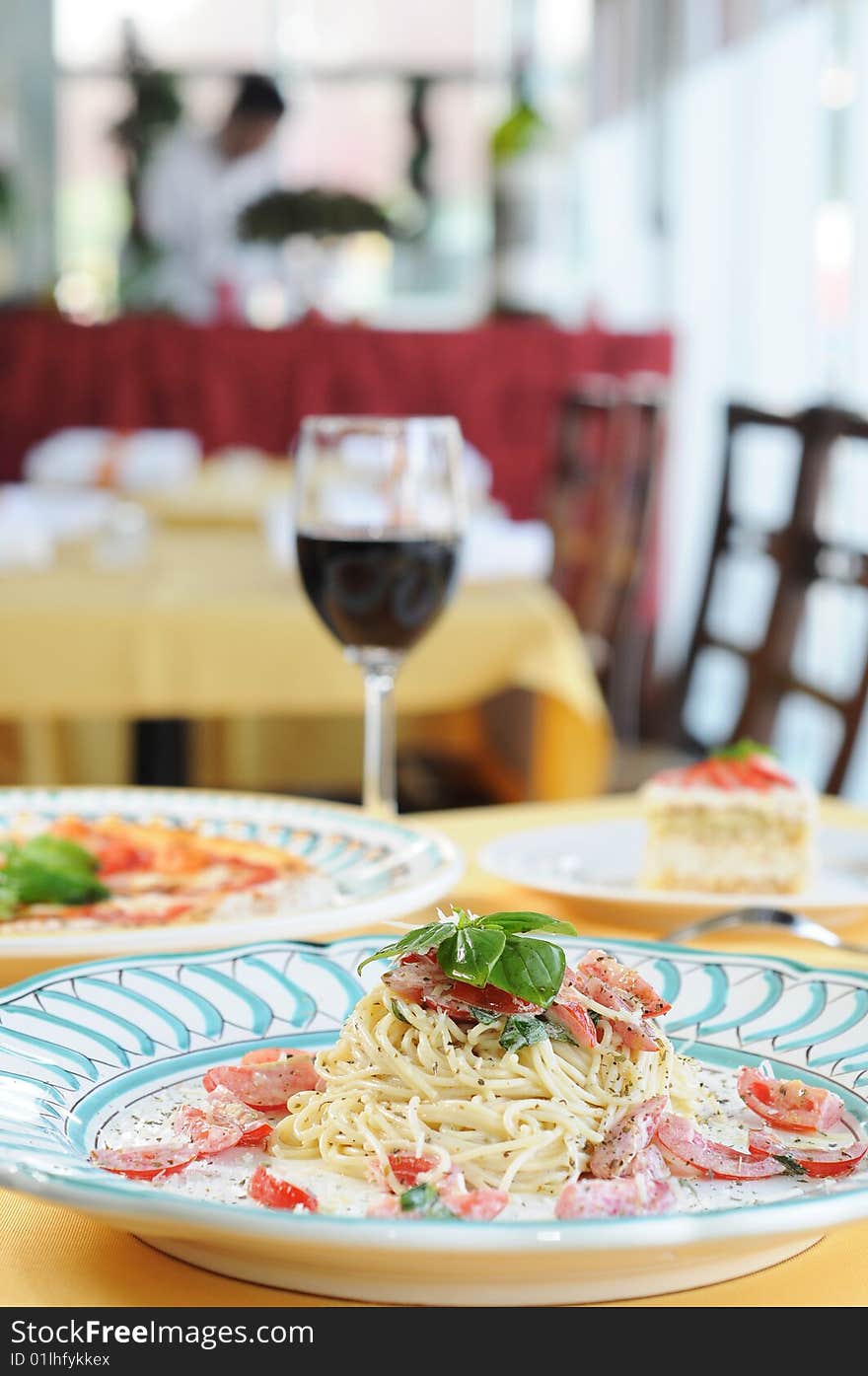 Italy seafood noodles on white dish