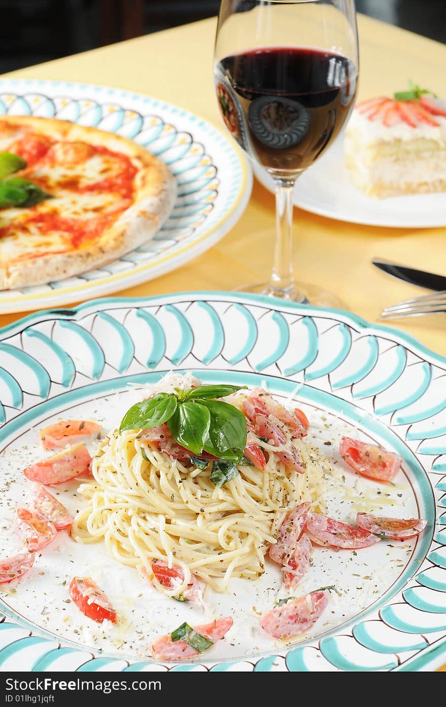 Italy seafood noodles on white dish