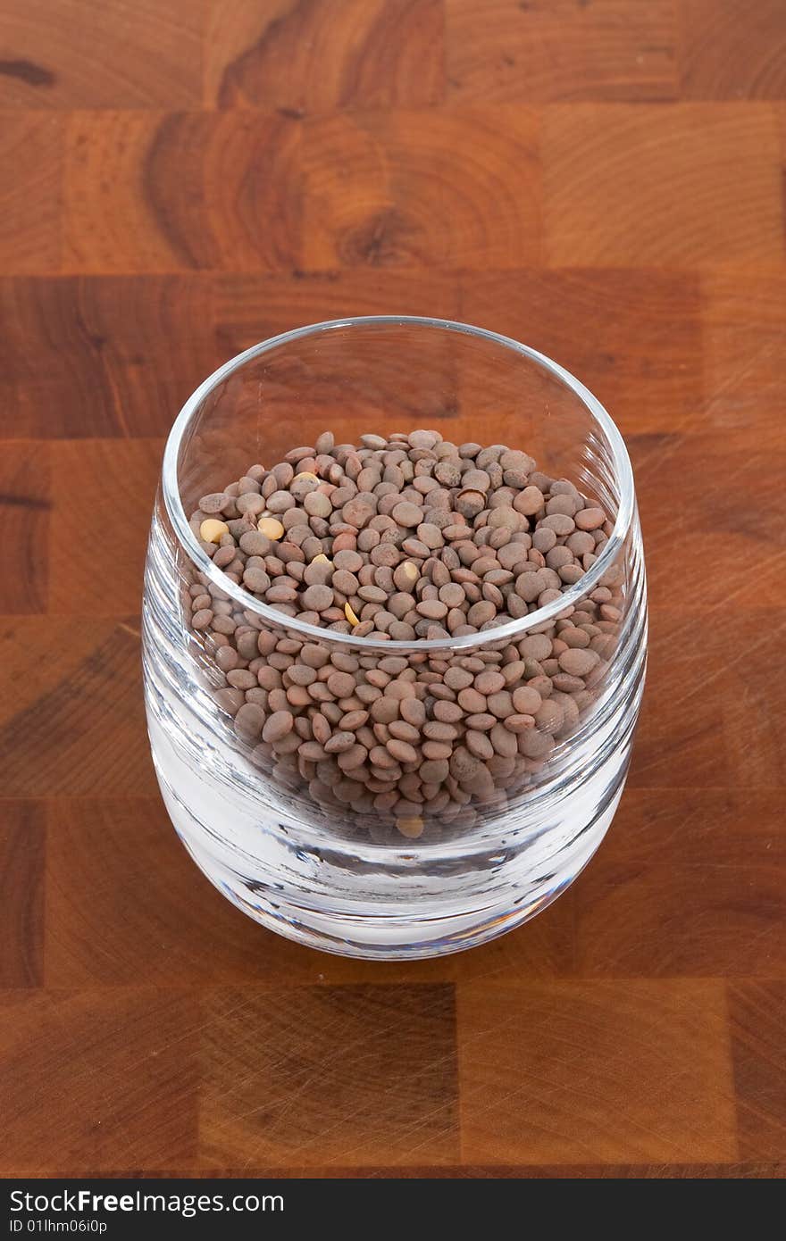 Pardina lentils in glass on wooden table