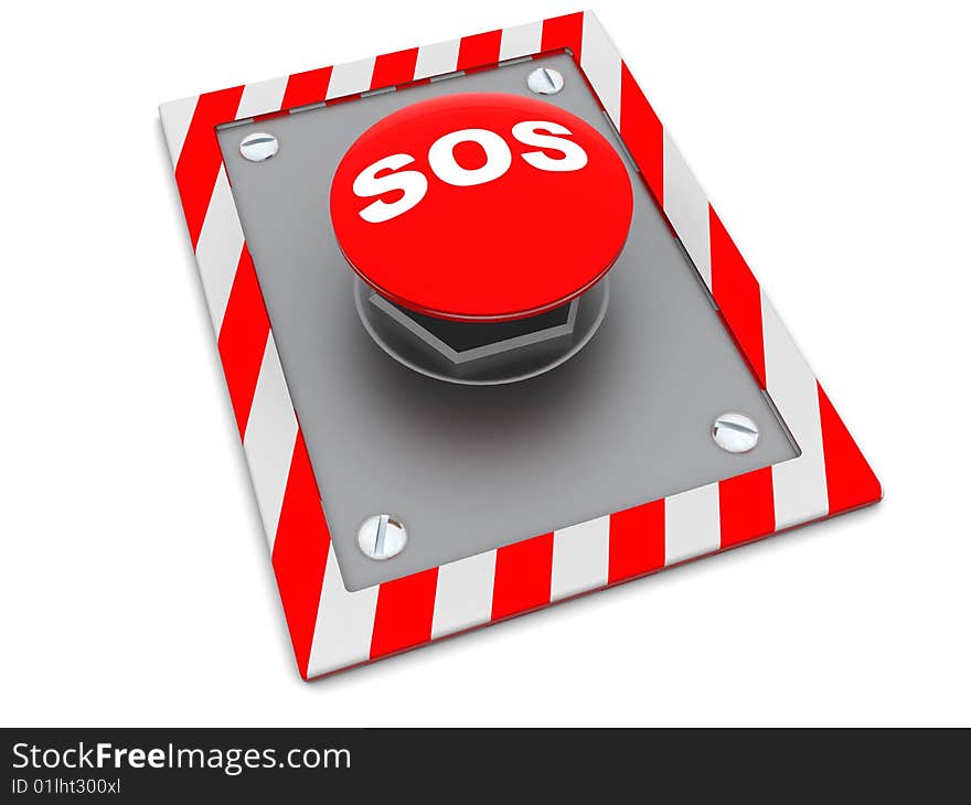 3d illustration of red button with text'sos' on it