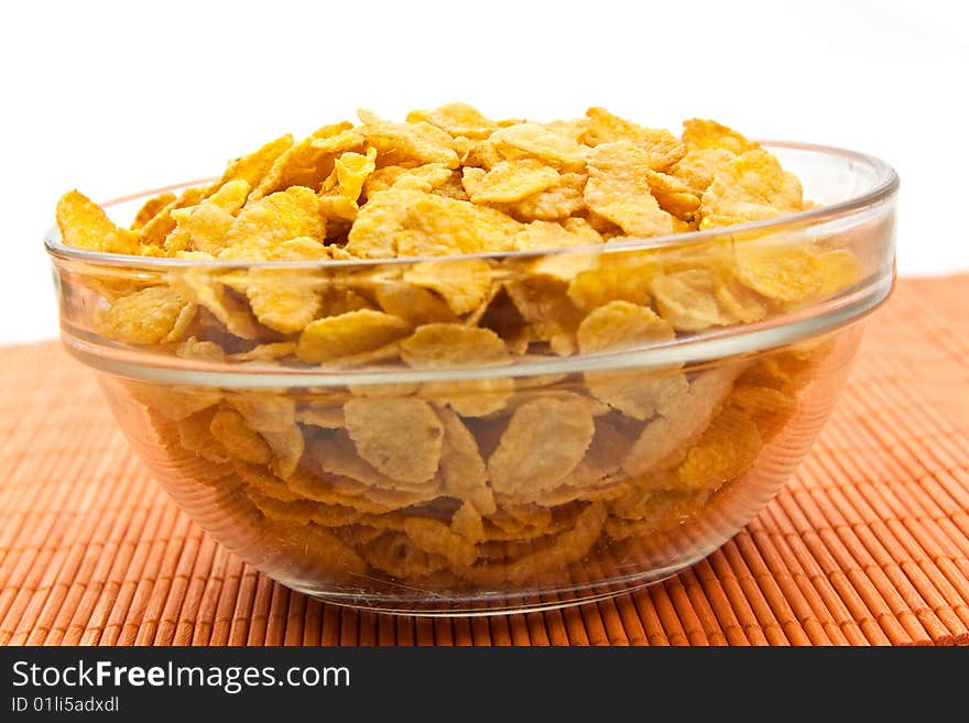 Cornflakes on a glass bowl