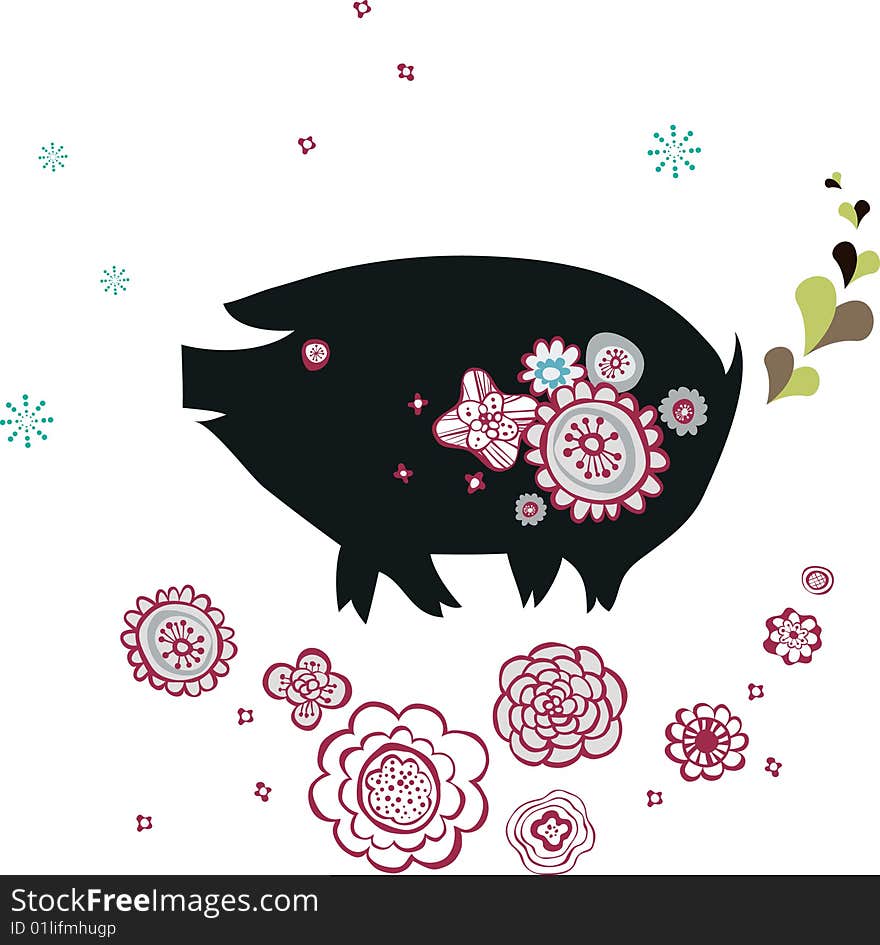 Cute little pig tree wallpaper design. Cute little pig tree wallpaper design