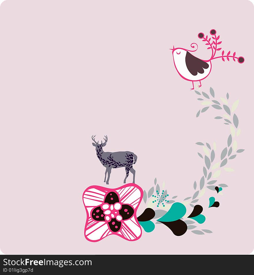 Simple animals and flora wallpaper design. Simple animals and flora wallpaper design