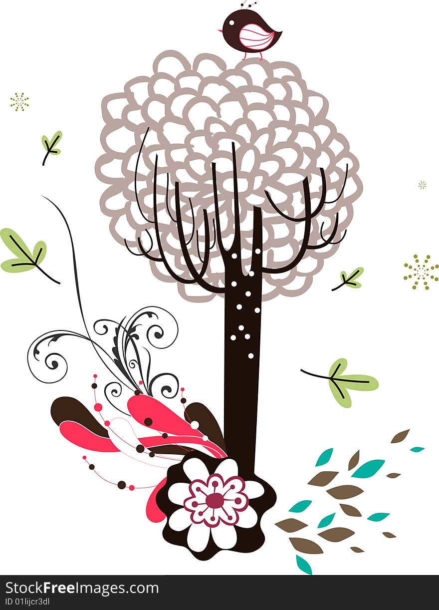 Bird and tree wallpaper design